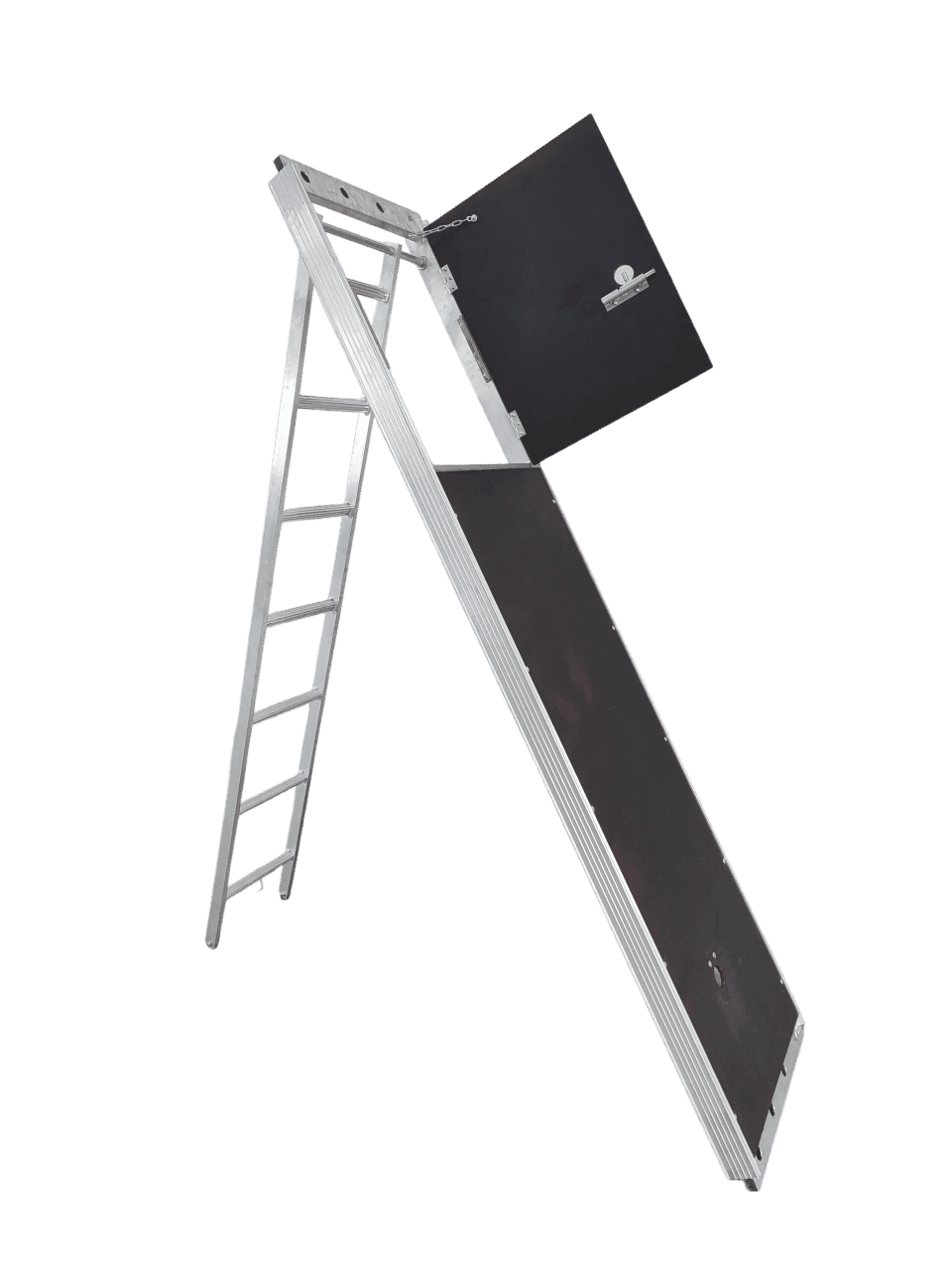 An aluminium work platform with an incline ramp for facade scaffolding